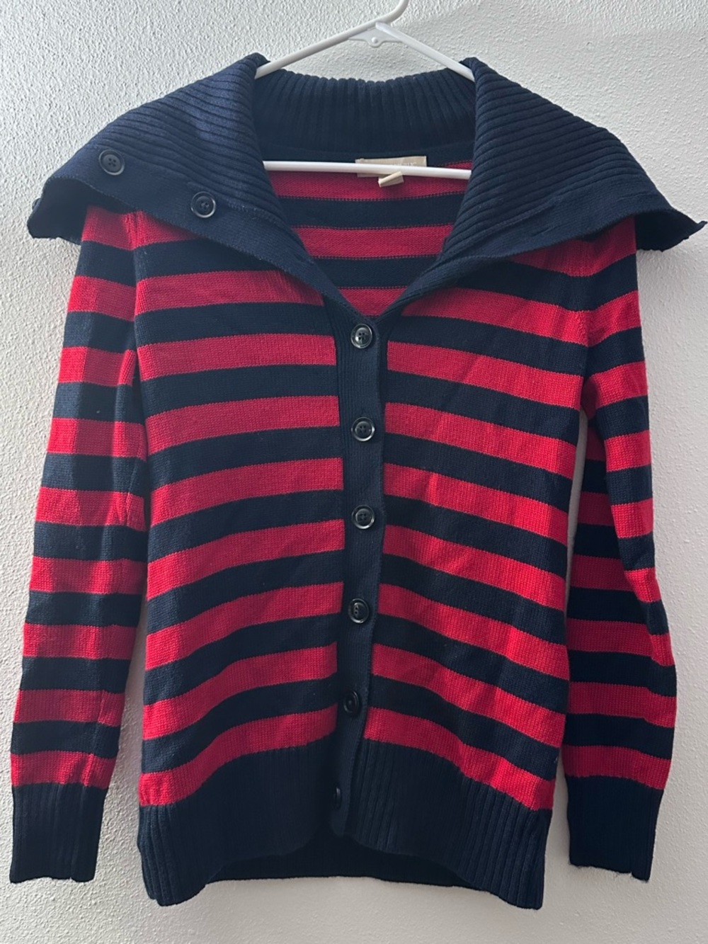 Banana Republic Red and Navy Striped Button-Front Cardigan